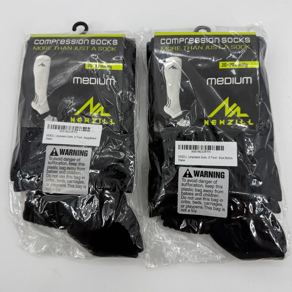 New NEWZILL Compression Socks (2 Sets) Womens Size M Black 20-30mmHg